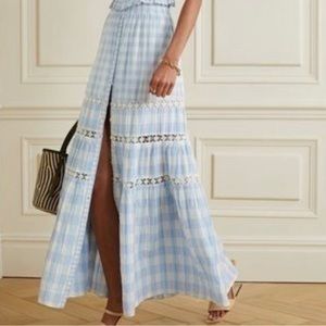 LOVESHACKFANCY Bellarose crochet-trimmed gingham cotton-voile maxi skirt
